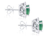 4.32CT DIAMOND & AAA EMERALD 18KT WHITE GOLD 3D ROUND CLASSIC HALO STUD EARRINGS