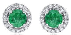 2.04CT DIAMOND & AAA EMERALD 18KT WHITE GOLD 3D ROUND HALO CLASSIC STUD EARRINGS