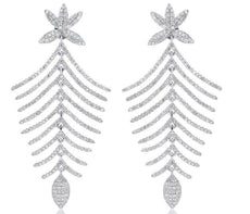ESTATE LARGE 2.35CT DIAMOND 18KT WHITE GOLD 3D FLOWER FUN HANGING EARRINGS