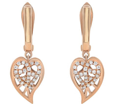 ESTATE .21CT DIAMOND 18KT ROSE GOLD 3D HEART SHAPE LEVERBACK HANGING EARRINGS