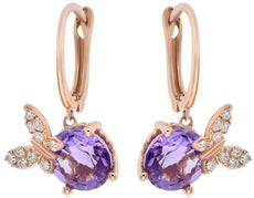 ESTATE 3.66CT DIAMOND & AAA AMETHYST 18K ROSE GOLD 3D BUTTERFLY HANGING EARRINGS
