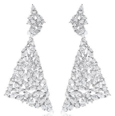 EXTRA LARGE 19.23CT DIAMOND 18KT WHITE GOLD CLUSTER TRIANGULAR HANGING EARRINGS