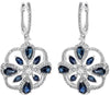 3.77CT DIAMOND & AAA SAPPHIRE 14KT WHITE GOLD PEAR SHAPE FLOWER HANGING EARRINGS