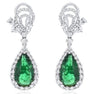LARGE 11.01CT DIAMOND & AAA EMERALD 18KT WHITE GOLD PEAR SHAPE HANGING EARRINGS