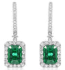 4.68CT DIAMOND & AAA EMERALD 18KT WHITE GOLD 3D SQUARE & ROUND HANGING EARRINGS