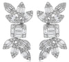 LARGE 1.53CT DIAMOND 18KT WHITE GOLD 3D ROUND & BAGUETTE FLOWER HANGING EARRINGS