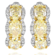 WIDE 3.51CT WHITE & FANCY YELLOW DIAMOND 18KT TWO TONE GOLD 3D HANGING EARRINGS