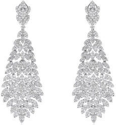 LARGE 7.39CT DIAMOND 18KT WHITE GOLD 3D CLUSTER FLOWER LEAF HANGING EARRINGS