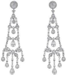 LARGE 3.54CT DIAMOND 18KT WHITE GOLD ROUND & BAGUETTE BUTTERFLY HANGING EARRINGS