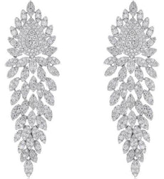 ESTATE LARGE 7.28CT DIAMOND 18K WHITE GOLD 3D MULTI LEAF FLOWER HANGING EARRINGS