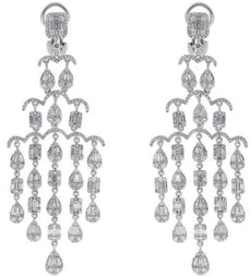 LARGE 5.47CT DIAMOND 18KT WHITE GOLD 3D BAGUETTE MULTI SHAPE HANGING EARRINGS
