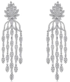 LARGE 4.05CT DIAMOND 18KT WHITE GOLD CLUSTER FLOWER CHANDELIER HANGING EARRINGS