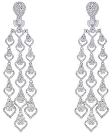 LARGE 4.26CT DIAMOND 18KT WHITE GOLD 3D MULTI ROW CHANDELIER HANGING EARRINGS