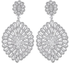ESTATE LARGE 5.15CT DIAMOND 18KT WHITE GOLD 3D FILIGREE FLOWER HANGING EARRINGS