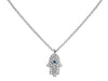 ESTATE .09CT DIAMOND & AAA SAPPHIRE 14K WHITE GOLD CHAMSA LUCKY FLOATING PENDANT