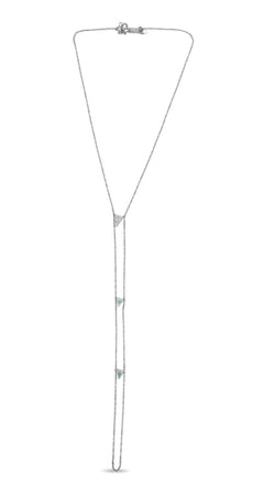 ESTATE .20CT DIAMOND & AAA TURQUOISE 14K WHITE GOLD TRILLION LARIAT FUN NECKLACE