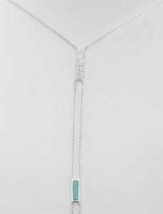 .67CT DIAMOND & AAA TURQUOISE 14K WHITE GOLD CLUSTER RECTANGULAR LARIAT NECKLACE