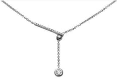 ESTATE .12CT DIAMOND 14KT WHITE GOLD 3D CLASSIC SOLITAIRE LARIAT FUN NECKLACE