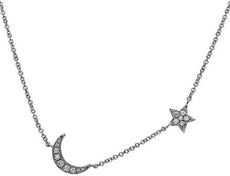 ESTATE .15CT DIAMOND 14KT WHITE GOLD STAR AND MOON BY THE YARD NECKLACE