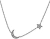 ESTATE .15CT DIAMOND 14KT WHITE GOLD STAR AND MOON BY THE YARD NECKLACE