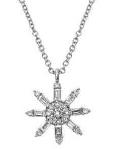 .28CT DIAMOND 14K WHITE GOLD 3D ROUND & BAGUETTE SNOWFLAKE STAR FLOATING PENDANT