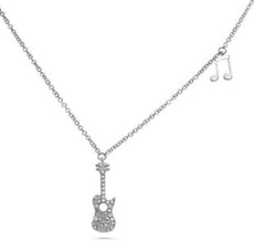 .11CT DIAMOND 14KT WHITE GOLD 3D GUITAR MUSICAL NOTE BY THE YARD FUN NECKLACE