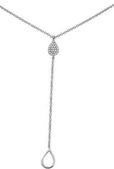ESTATE .07CT DIAMOND 14KT WHITE GOLD 3D CLASSIC TEAR DROP LARIAT FUN NECKLACE