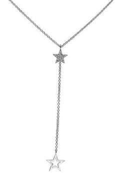 ESTATE .05CT DIAMOND 14KT WHITE GOLD 3D CLASSIC DOUBLE STAR LARIAT LOVE NECKLACE