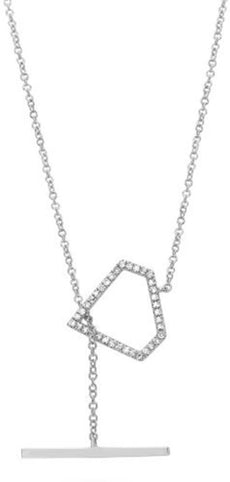 ESTATE .11CT DIAMOND 14KT WHITE GOLD 3D HEXAGON LOVE KNOT LARIAT NECKLACE