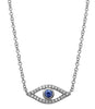 ESTATE .17CT DIAMOND & AAA SAPPHIRE 14KT WHITE GOLD 3D EVIL EYE LUCKY NECKLACE
