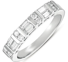 .43CT DIAMOND 14KT WHITE GOLD 3D ROUND & BAGUETTE 2 ROW CHANNEL ANNIVERSARY RING