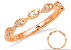 .11CT DIAMOND 14KT ROSE GOLD 3D MULTI LEAF FILIGREE MILGRAIN ANNIVERSARY RING