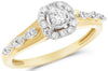 ESTATE .34CT DIAMOND 14KT WHITE AND YELLOW GOLD 3D SQUARE HALO PROMISE RING
