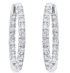 ESTATE 1.04CT DIAMOND 14KT WHITE GOLD 3D CLASSIC ROUND INSIDE OUT HOOP EARRINGS