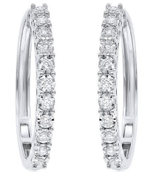 ESTATE .87CT DIAMOND 14KT WHITE GOLD 3D CLASSIC ROUND HOOP EARRINGS