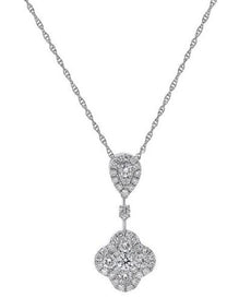 .69CT DIAMOND 18KT WHITE GOLD 3D FOUR LEAF CLOVER FLOWER FLOATING LOVE PENDANT