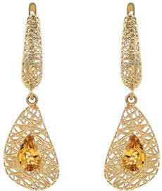 ESTATE 1.0CT AAA CITRINE 14KT YELLOW GOLD 3D FILIGREE TEAR DROP HANGING EARRINGS