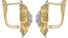 ESTATE .82CT DIAMOND 14KT YELLOW GOLD 3D FLOWER HANDCRAFTED HANGING EARRINGS