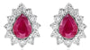 .49CT DIAMOND & AAA RUBY 14KT WHITE GOLD ROUND & PEAR SHAPE FLOWER STUD EARRINGS