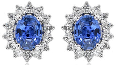 1.04CT DIAMOND & AAA SAPPHIRE 14KT WHITE GOLD ROUND & OVAL CLASSIC STUD EARRINGS