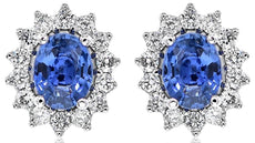 1.04CT DIAMOND & AAA SAPPHIRE 14KT WHITE GOLD ROUND & OVAL CLASSIC STUD EARRINGS