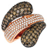 ESTATE LARGE 3.23CT WHITE & CHOCOLATE FANCY DIAMOND 14K ROSE GOLD MULTI ROW RING
