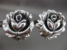 ESTATE MASSIVE 925 SILVER 3D HANDCRAFTED ROSE FLOWER CLIP ON EARRINGS #24070