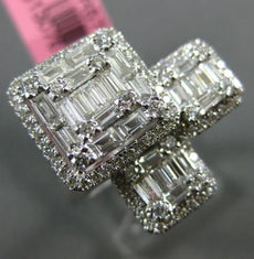 LARGE 1.40CT ROUND & BAGUETTE DIAMOND 18K WHITE GOLD 3D SQUARE CLUSTER HALO RING