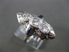 ANTIQUE LARGE .70CT DIAMOND & SAPPHIRE 14KT WHITE GOLD 3D 3 STONE FILIGREE RING