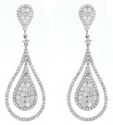 ESTATE LARGE 2.45CT DIAMOND 14KT WHITE GOLD 3D TEAR DROP HALO HANGING EARRINGS