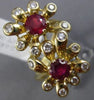 ESTATE LARGE .95CT DIAMOND & AAA RUBY 14KT YELLOW GOLD DOUBLE FLOWER ETOILE RING