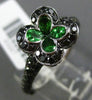 ESTATE 2.50CT DIAMOND & TZAVORITE 14KT WHITE BLACK GOLD 3D 4 CLOVER FLOWER RING