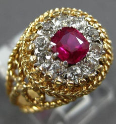 ANTIQUE LARGE .80CT OLD MINE DIAMOND AAA RUBY 18K TWO TONE GOLD ENGAGEMENT RING