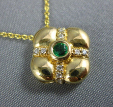 ESTATE .14CT DIAMOND & AAA EMERALD 14K YELLOW GOLD CLASSIC FLOWER SQUARE PENDANT
